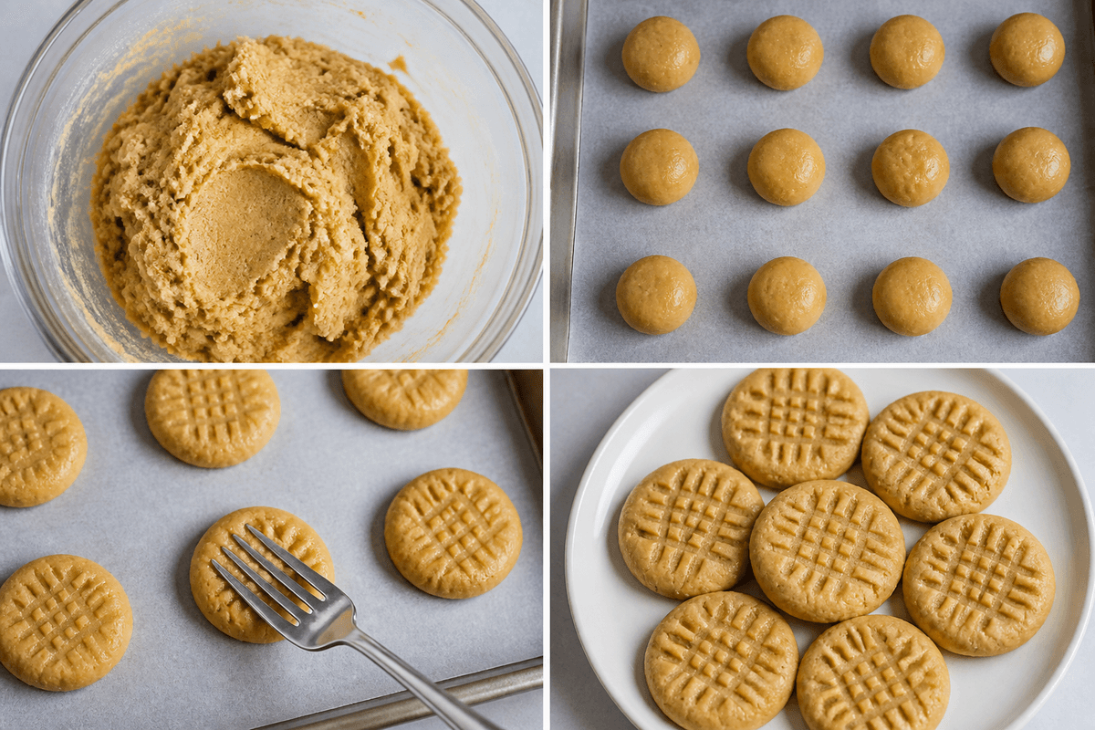 Peanut butter cookie dough balls pressed with a fork