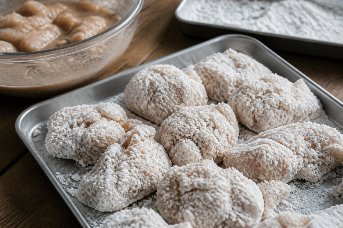 Chicken pieces coated in shaggy potato starch