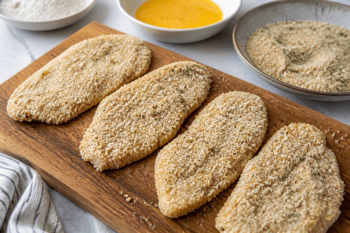 Chicken cutlets breaded for Parmesan