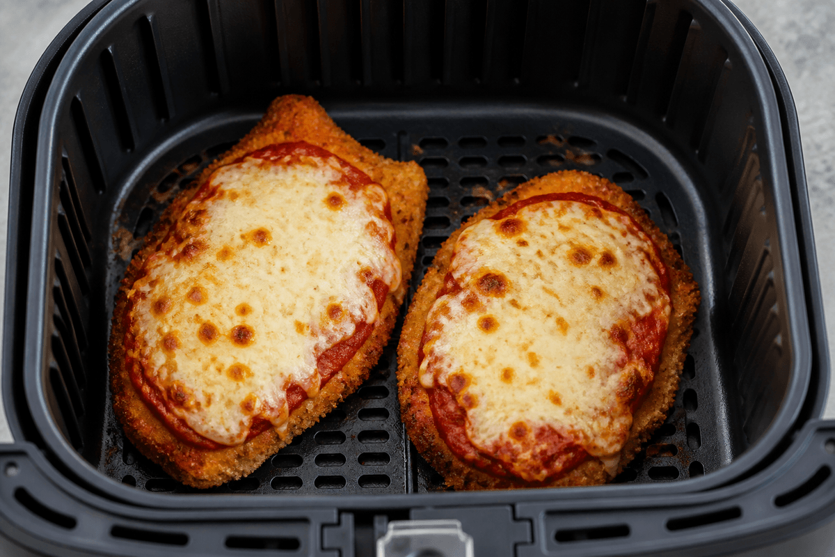 Chicken Parmesan with melted mozzarella in the air fryer