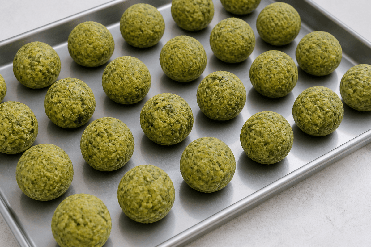 Shaped falafel balls ready for the air fryer
