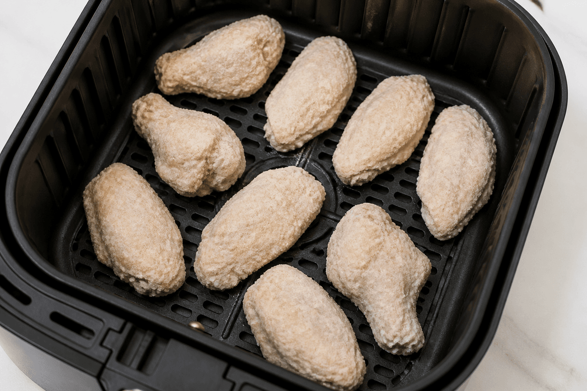 Coated wings in a single layer in the air fryer