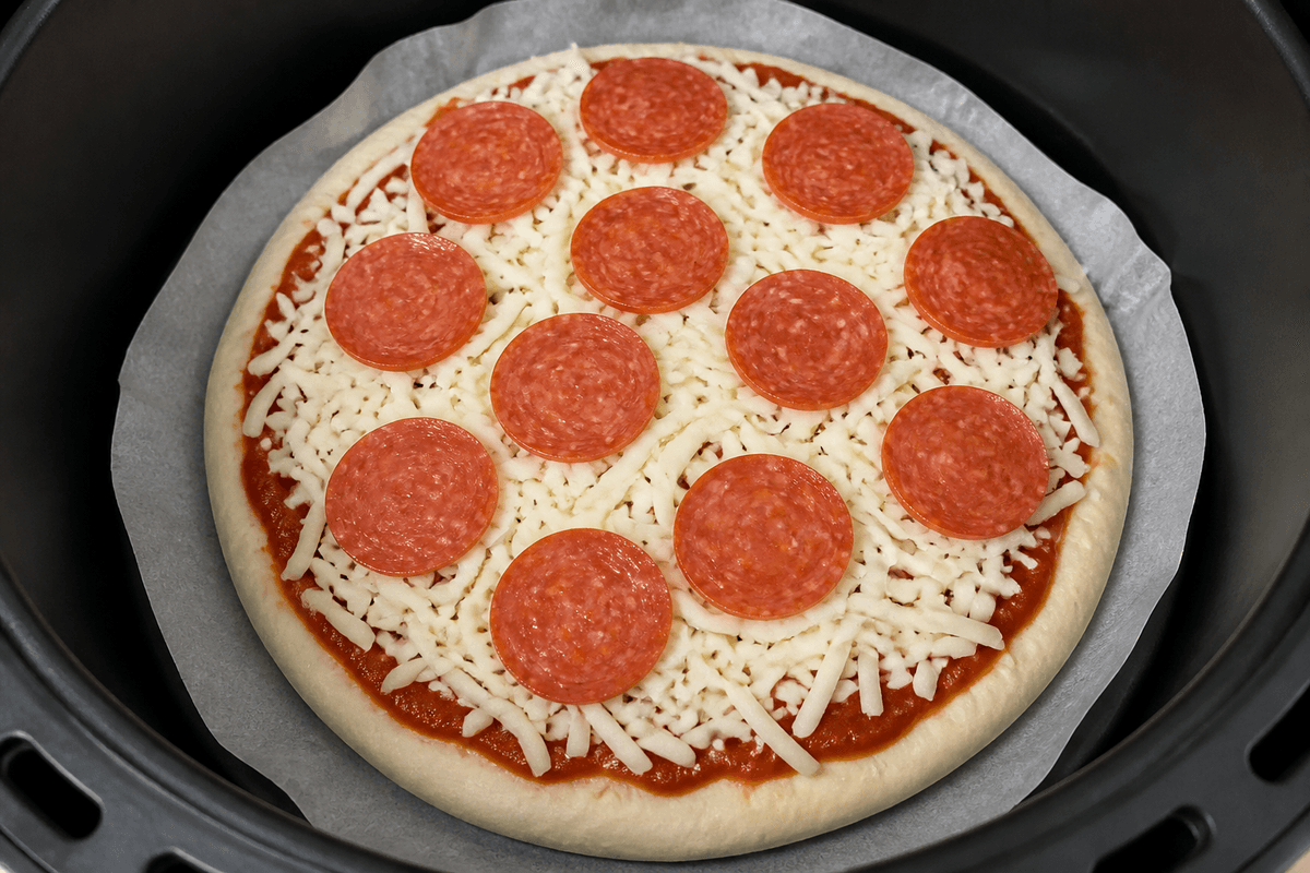Personal pizza topped before the final cook