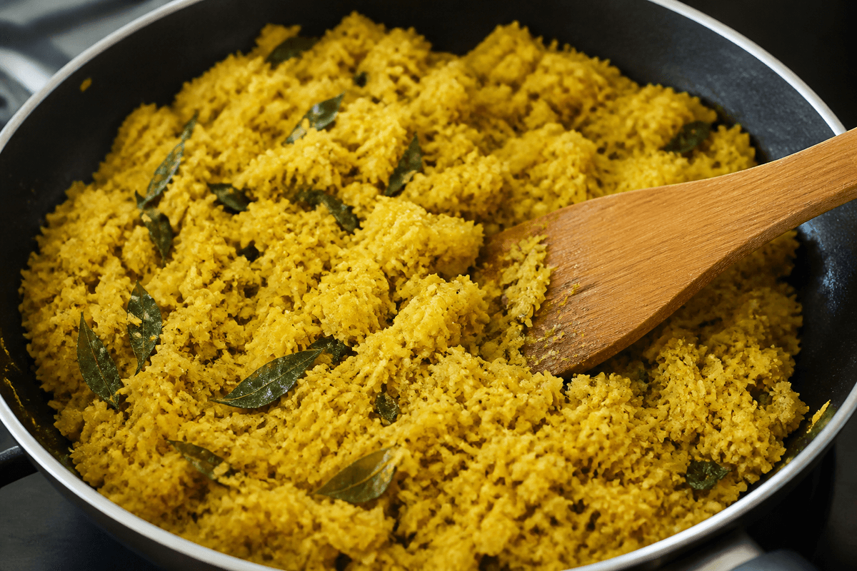 Mashed potato and fish cutlet filling cooking in a pan